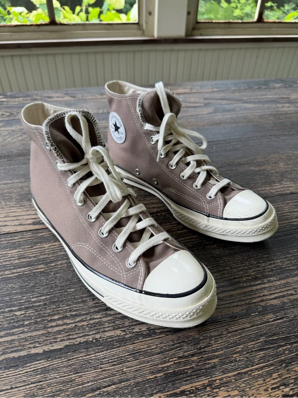 Converse High Top Sneakers - Taupe Canvas with White Accents